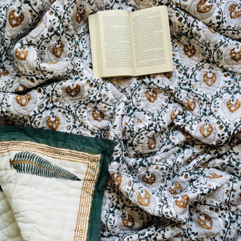 Indian Quilt Handmade Reversible Quilted Blanket